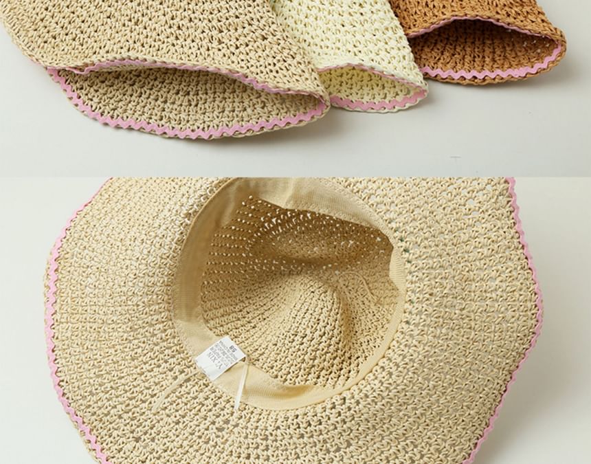 Wide Brim Summer Straw Hat With Blue Band