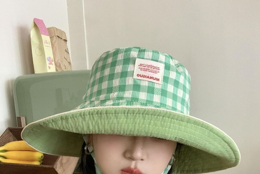 Gingham Bucket Hat With Chin Strap