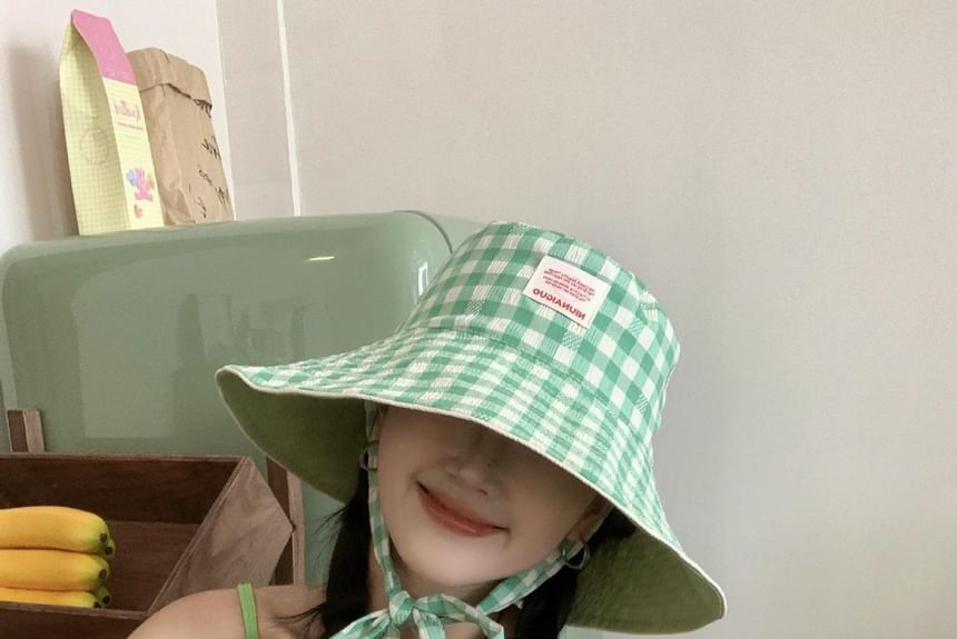 Gingham Bucket Hat With Chin Strap