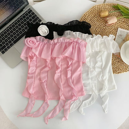 Tube-Top mit Rüschen und Blumendetail