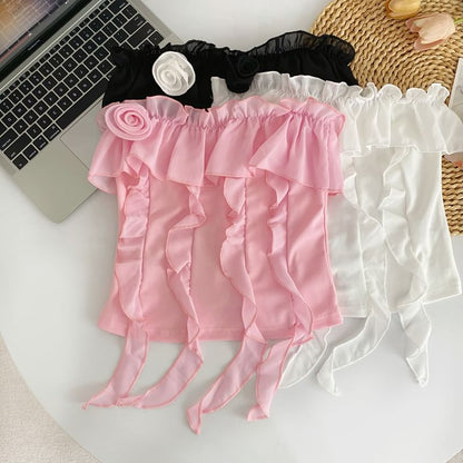 Tube-Top mit Rüschen und Blumendetail