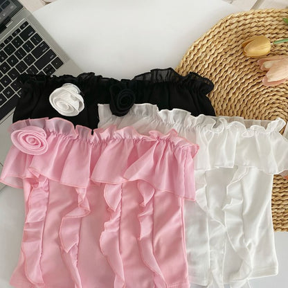 Tube-Top mit Rüschen und Blumendetail