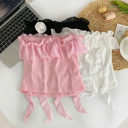 Tube-Top mit Rüschen und Blumendetail