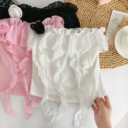 Tube-Top mit Rüschen und Blumendetail