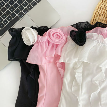 Tube-Top mit Rüschen und Blumendetail