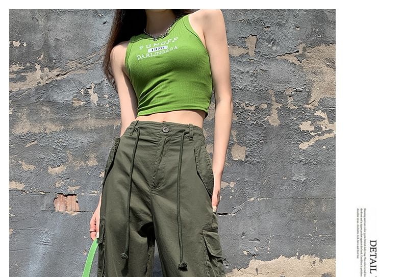 High Rise Plain Wide Leg Cargo Pants