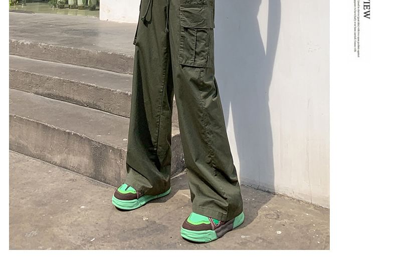 High Rise Plain Wide Leg Cargo Pants