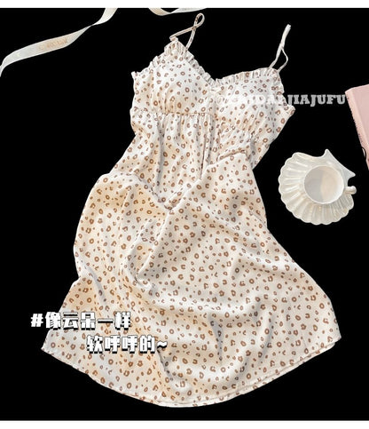 Strap Leopard Spaghetti Nightgown