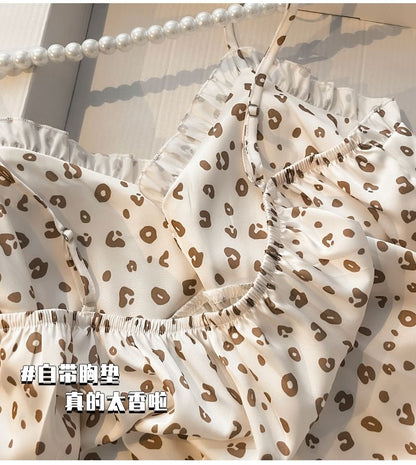 Strap Leopard Spaghetti Nightgown
