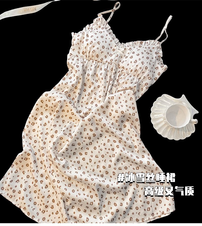 Strap Leopard Spaghetti Nightgown