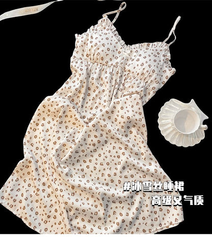 Strap Leopard Spaghetti Nightgown
