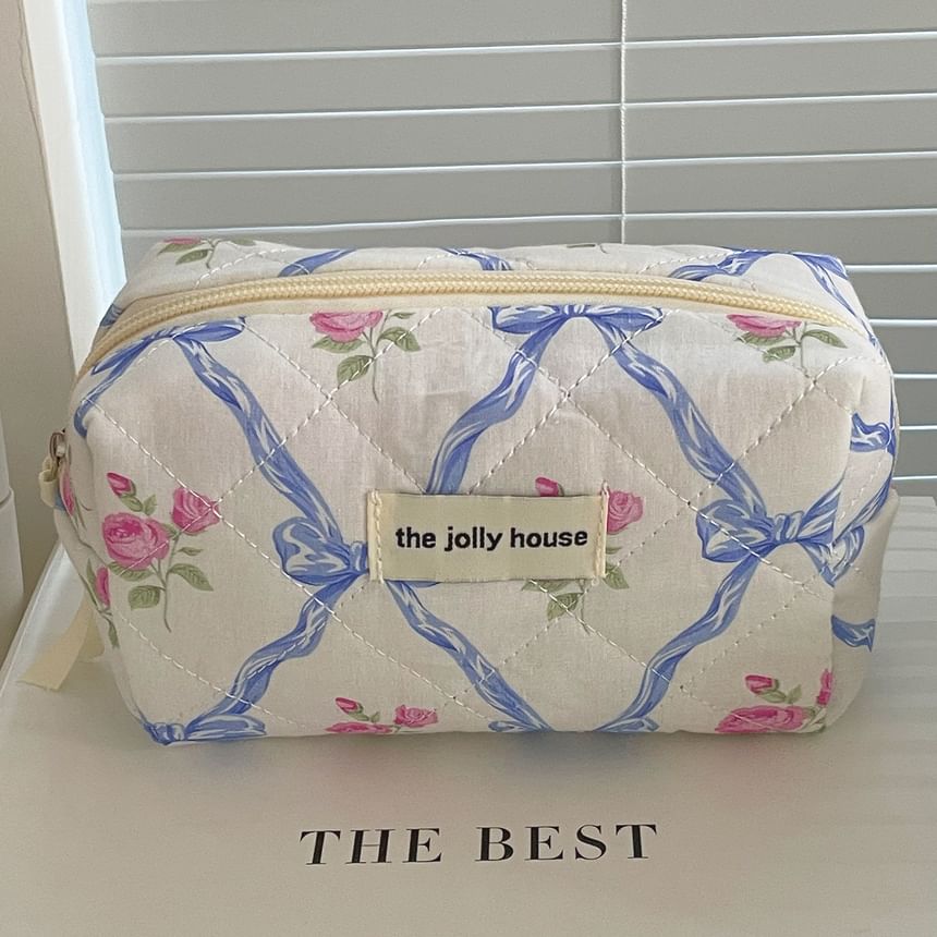 Floral Bow Fabric Makeup Bag / Clutch / Pouch