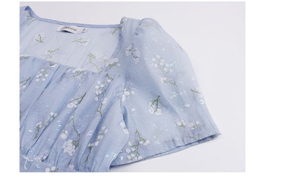 Plus Size Short Sleeve Square Neck Floral Print Midi A-Line Dress