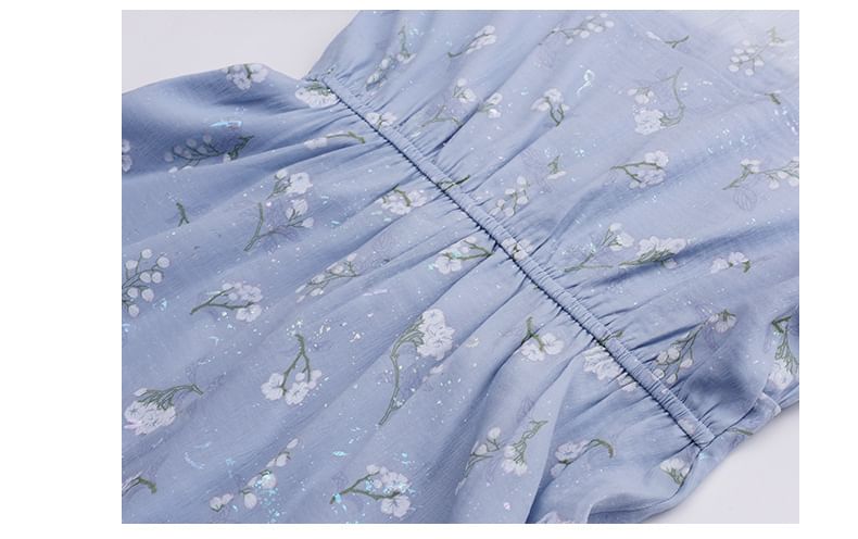 Plus Size Short Sleeve Square Neck Floral Print Midi A-Line Dress