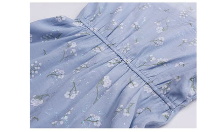 Plus Size Short Sleeve Square Neck Floral Print Midi A-Line Dress