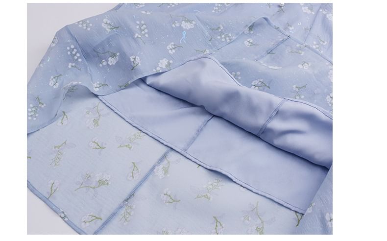 Plus Size Short Sleeve Square Neck Floral Print Midi A-Line Dress