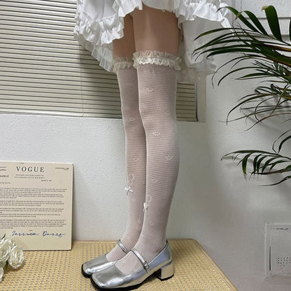 Bas à bordure en dentelle à imprimé papillon