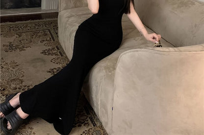 Neckholder-Maxikleid mit offenem Rücken und Meerjungfrauen-Muster