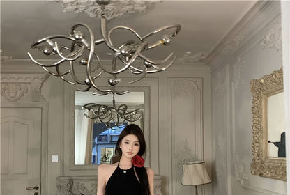 Neckholder-Maxikleid mit offenem Rücken und Meerjungfrauen-Muster