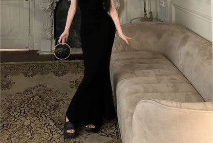 Neckholder-Maxikleid mit offenem Rücken und Meerjungfrauen-Muster