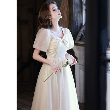 Gown A-Line Evening V-Neck Mesh Short-Sleeve