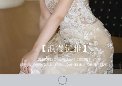 Floral Sleeveless A-Line Wedding Embroidered V-Neck Gown