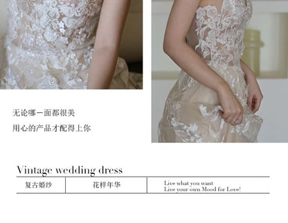 Floral Sleeveless A-Line Wedding Embroidered V-Neck Gown