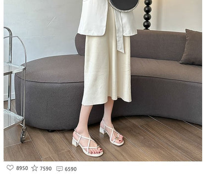 Chunky Heel Plain Metal Accent Slingback Toe Loop Sandals