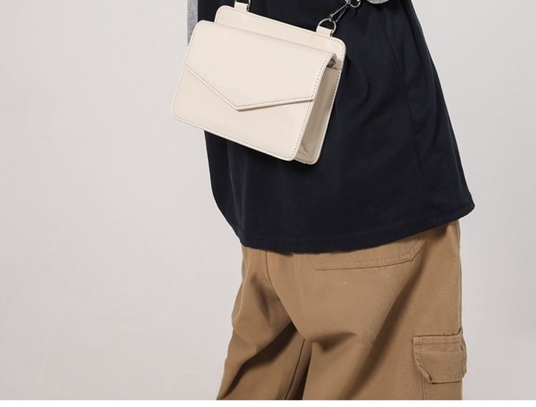 Set: Faux Leather Plain Flap Crossbody Bag + Coin Purse