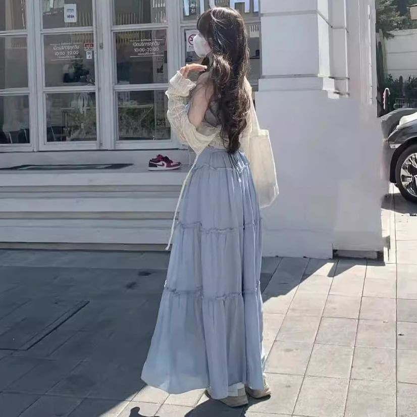 Thin Strap Tiered Button Maxi A-Line Dress