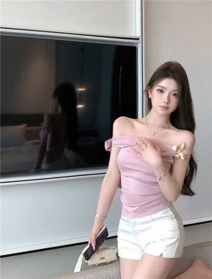 Sleeveless One Shoulder Plain Tie-Up Top