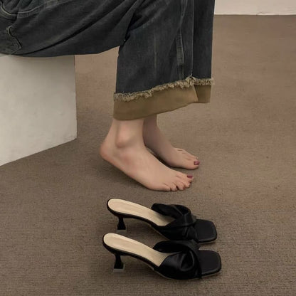 [39] Knot Kitten Heel Slide Sandals