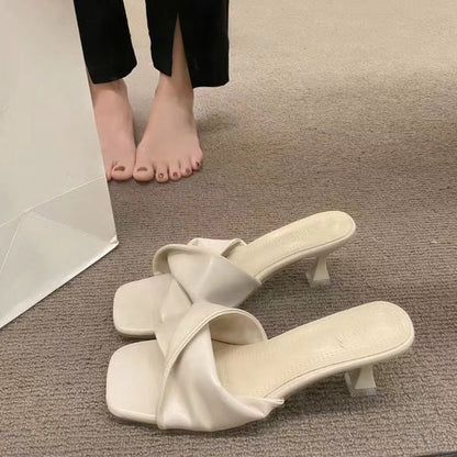 [39] Knot Kitten Heel Slide Sandals