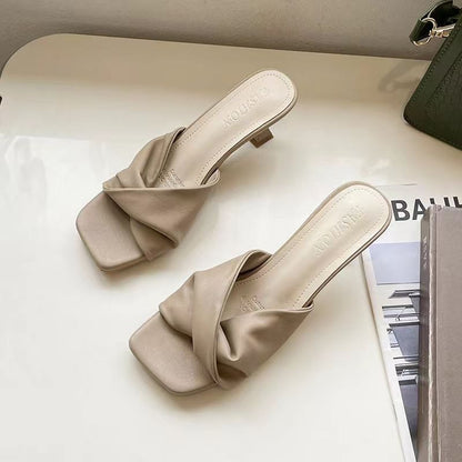 [39] Knot Kitten Heel Slide Sandals