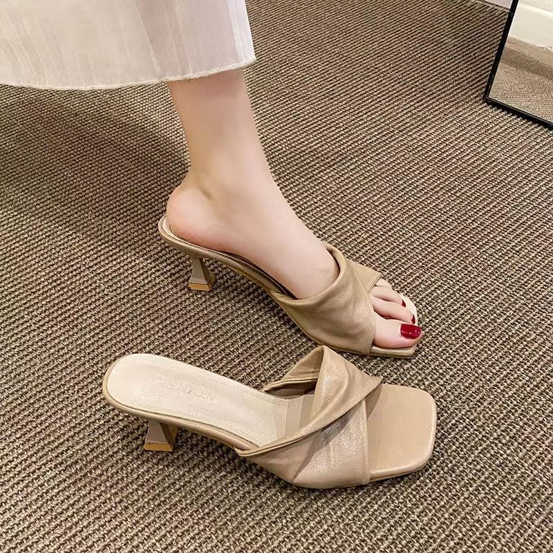 [39] Knot Kitten Heel Slide Sandals