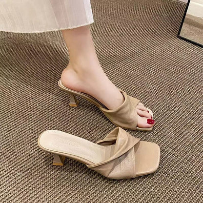 [39] Knot Kitten Heel Slide Sandals