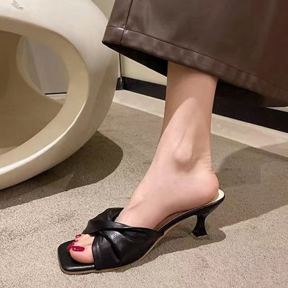 [39] Knot Kitten Heel Slide Sandals