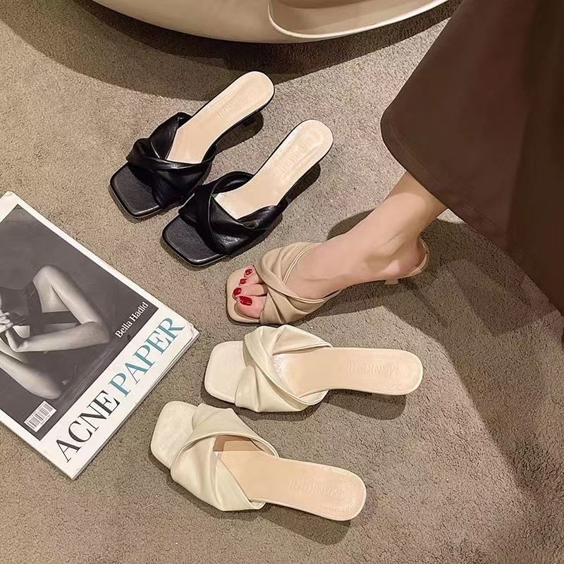 [39] Knot Kitten Heel Slide Sandals