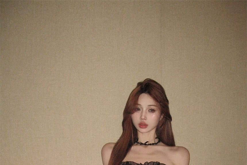 Bow Ruffle Mini A-Line Tube Dress