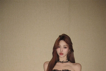 Bow Ruffle Mini A-Line Tube Dress