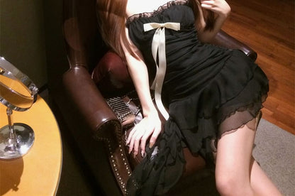 Bow Ruffle Mini A-Line Tube Dress