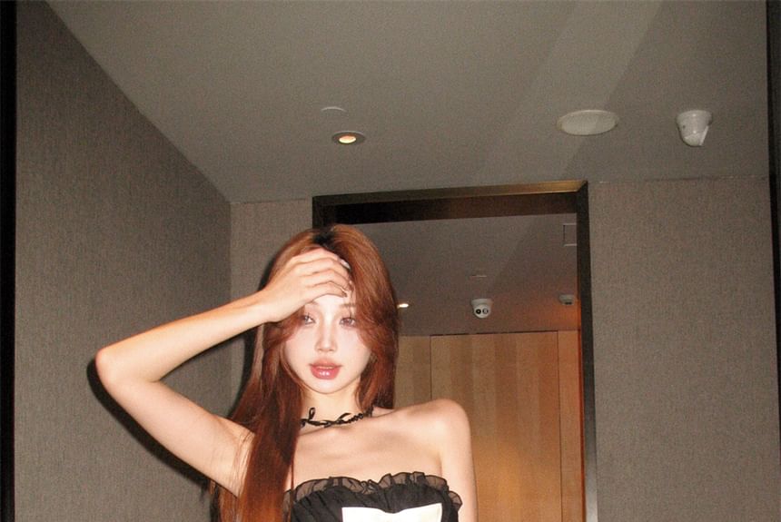 Bow Ruffle Mini A-Line Tube Dress