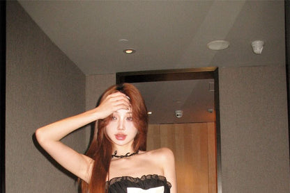 Bow Ruffle Mini A-Line Tube Dress