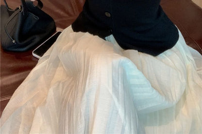 Square Neck Plain Button Tank Top / High Rise Plain Maxi A-Line Skirt