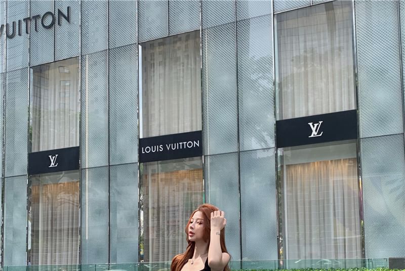 Square Neck Plain Button Tank Top / High Rise Plain Maxi A-Line Skirt