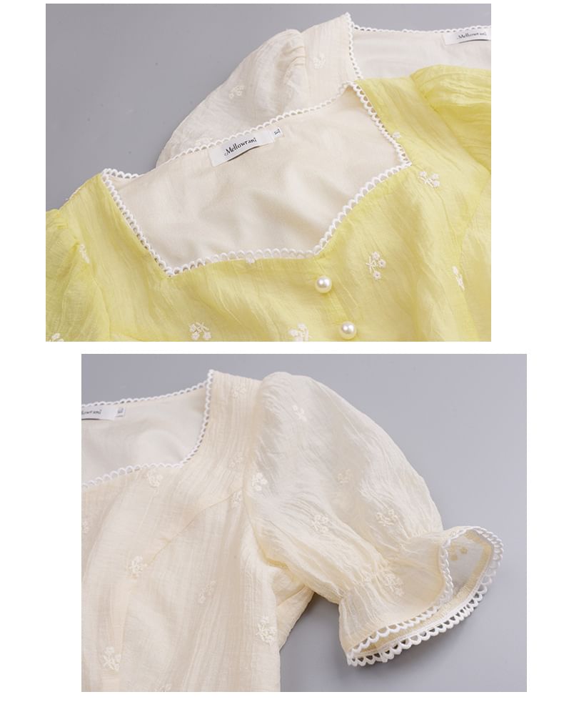 Short-Sleeve Floral Embroidered Midi A-Line Dress