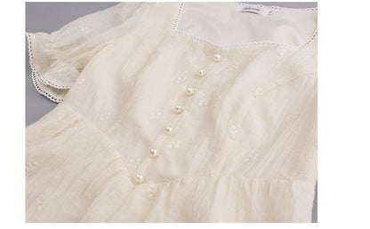 Short-Sleeve Floral Embroidered Midi A-Line Dress