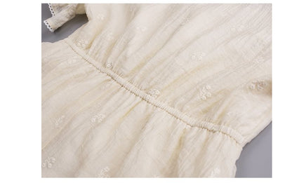 Short-Sleeve Floral Embroidered Midi A-Line Dress