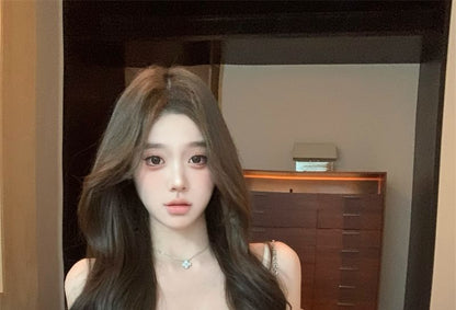 Spaghetti Strap V-Neck Plain Lace Trim Mini Sundress