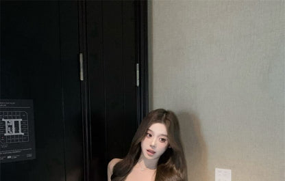 Spaghetti Strap V-Neck Plain Lace Trim Mini Sundress